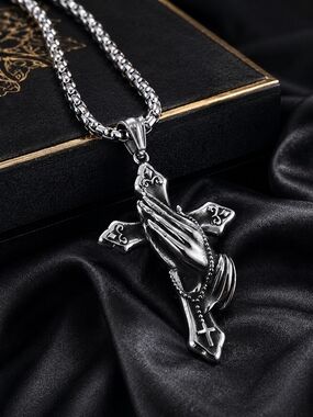 Praying Hands Cross Pendant Necklace